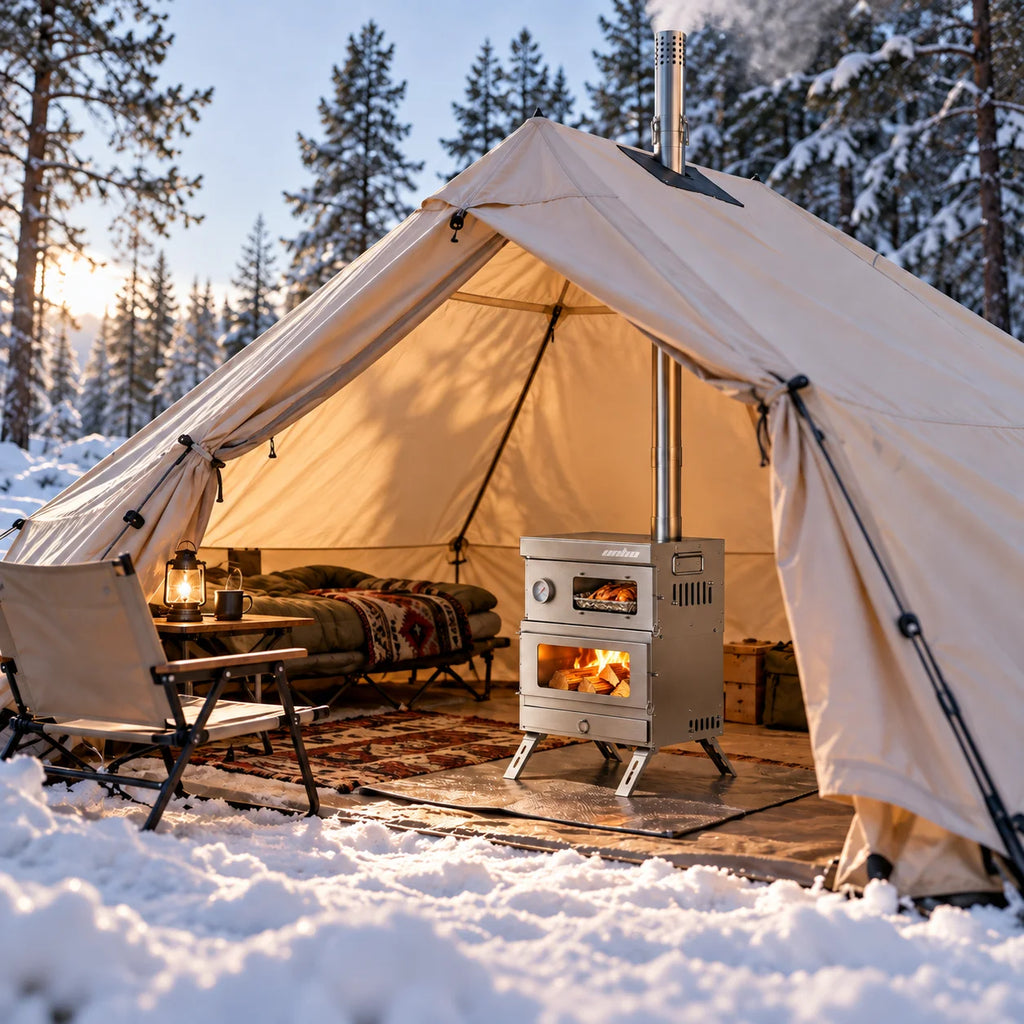 RVS Camping Houtkachel met Schoorsteen