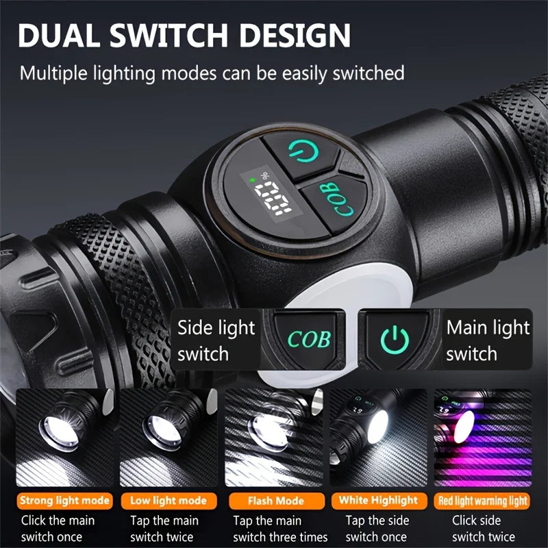 Oplaadbare LED-zaklamp met Zoom & Magneet