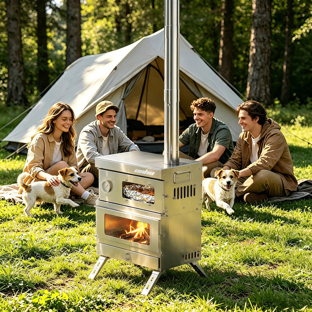 RVS Camping Houtkachel met Schoorsteen