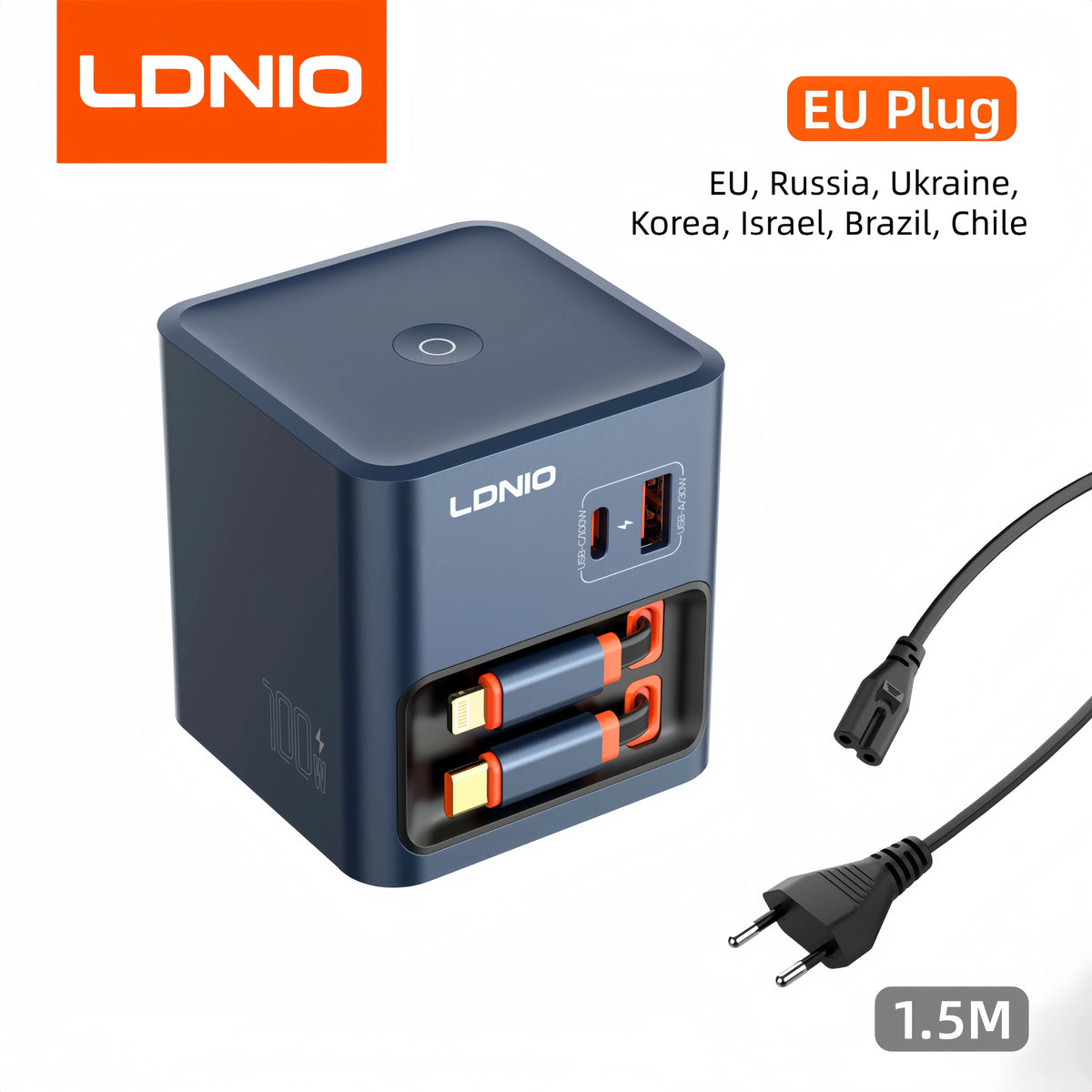 LDNIO 100W GaN Snellader met Oprolbare Kabels