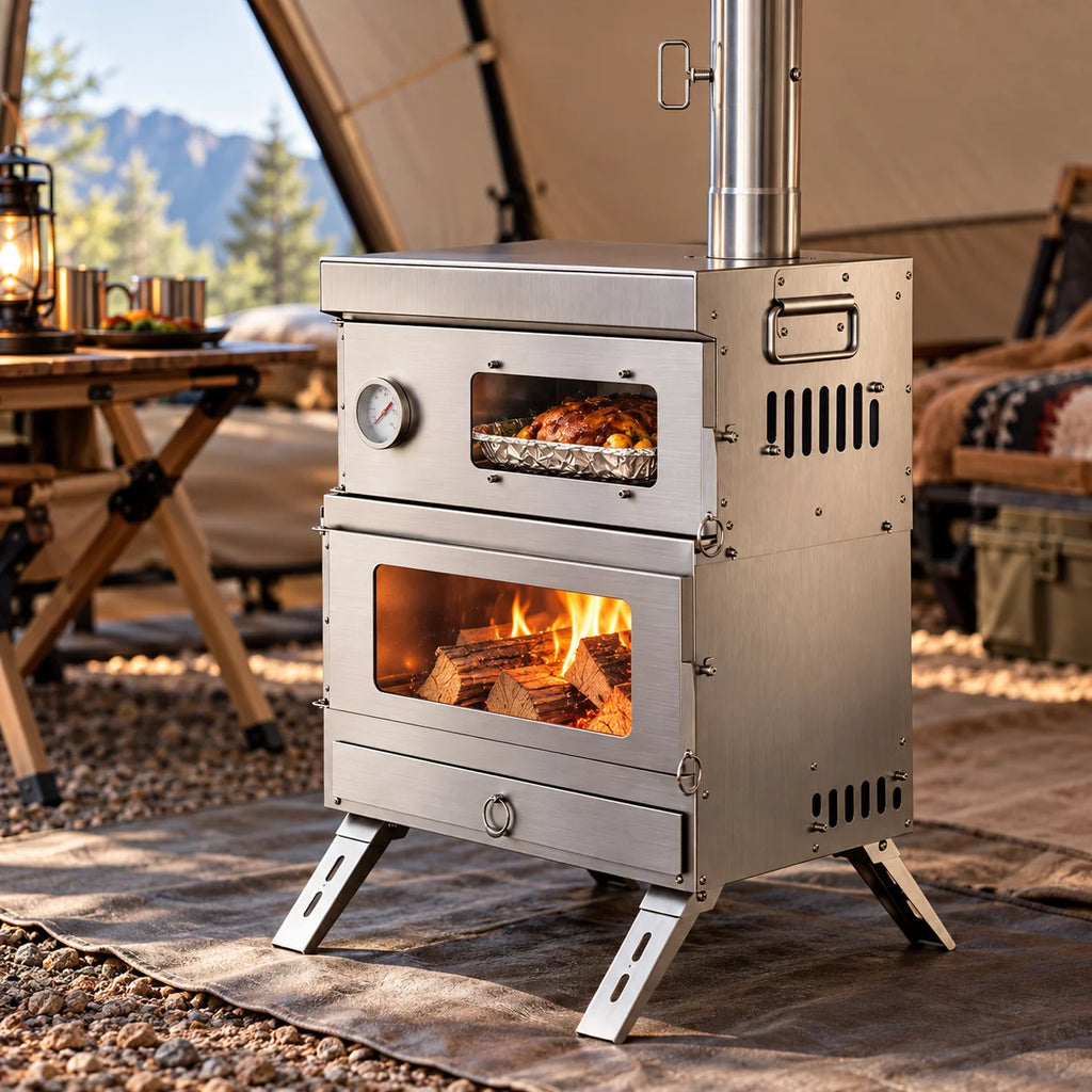 RVS Camping Houtkachel met Schoorsteen
